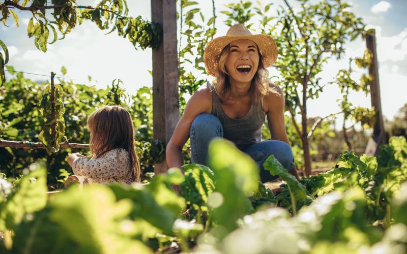 happy family gardening