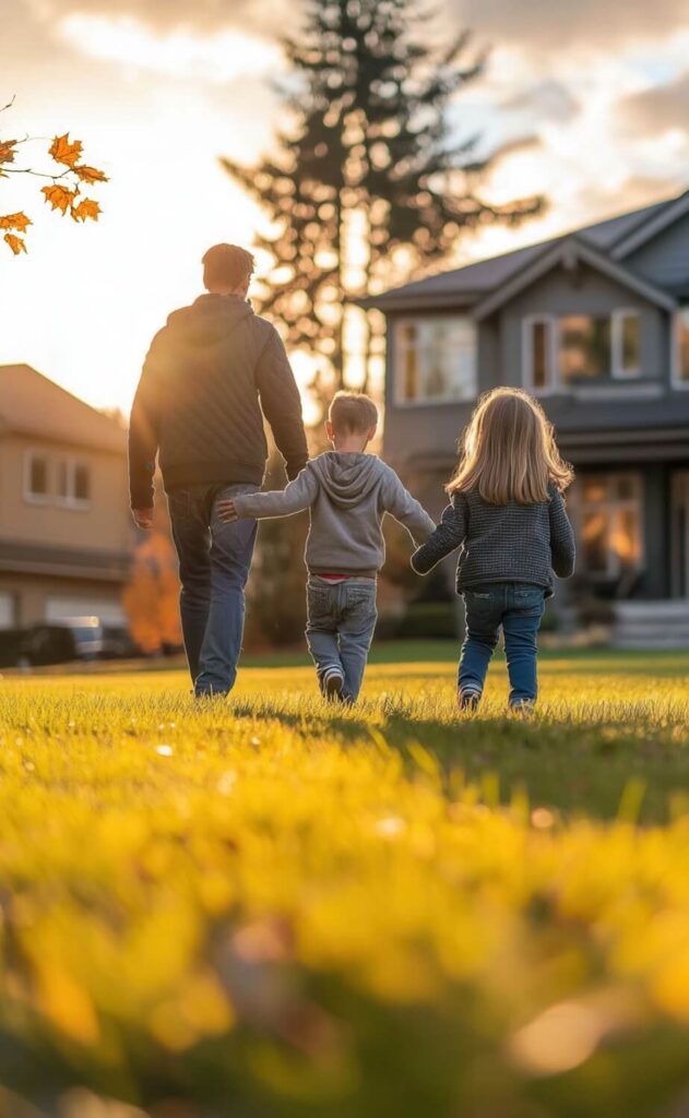 Family Playing In Front Yard