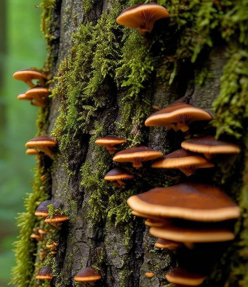 close-up shot of a tree in a dense forest