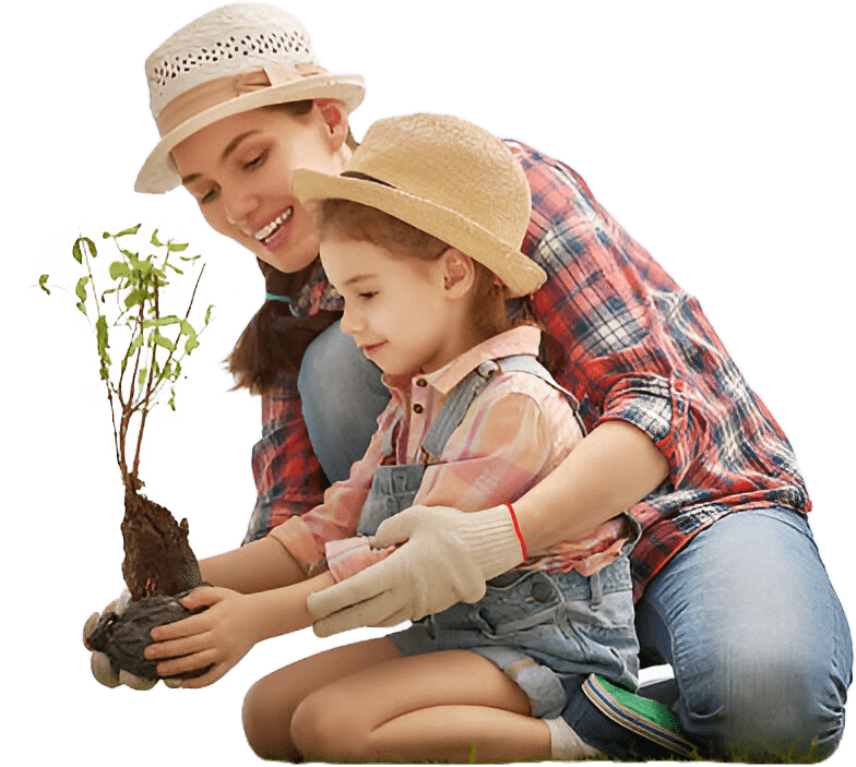 transparent photo of a woman and her daughter planting a tree