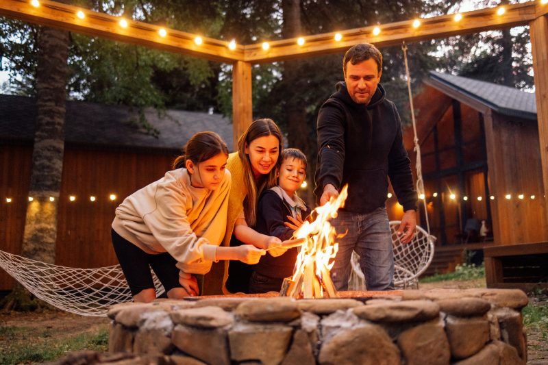 family enjoying backyard