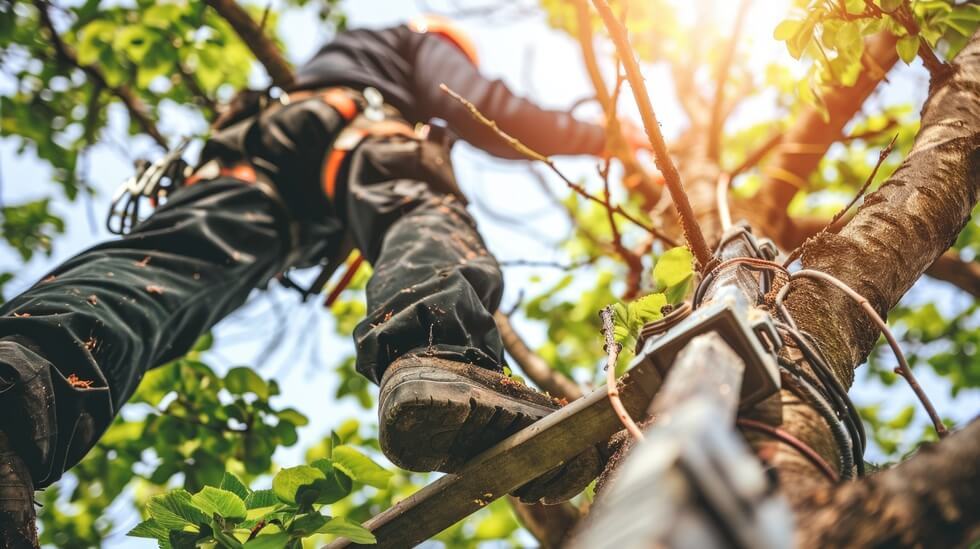 person is seen climbing tree using ladder
