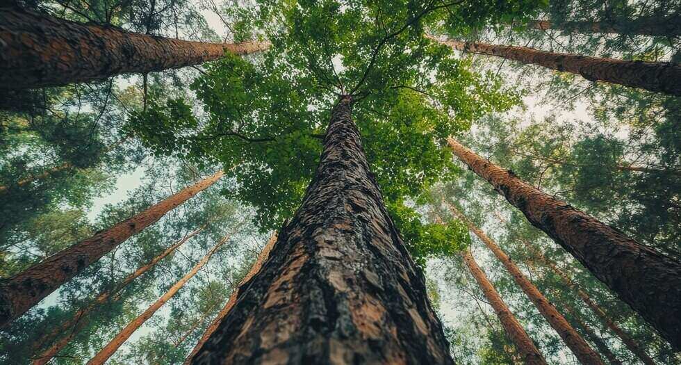 single healthy tree towering over a forest of dead trees
