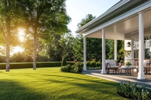 tranquil suburban home with large porch