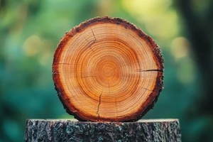 detailed close up showing tree rings on a wooden stump