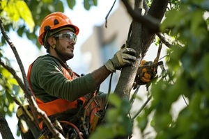 arborist climbing a lawn tree