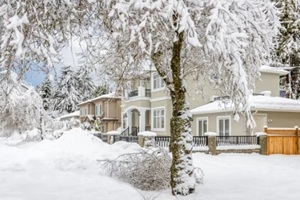 fragment of luxury house in winter with green trees and nice landscape in Vancouver